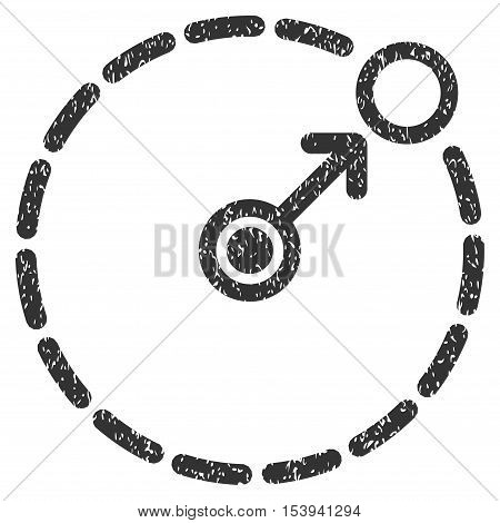 Round Area Border grainy textured icon for overlay watermark stamps. Flat symbol with dust texture. Dotted vector gray ink rubber seal stamp with grunge design on a white background.