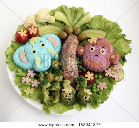 The hippopotamus is made of rice. Creative food for good mood and appetite