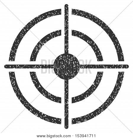 Target grainy textured icon for overlay watermark stamps. Flat symbol with unclean texture. Dotted vector gray ink rubber seal stamp with grunge design on a white background.