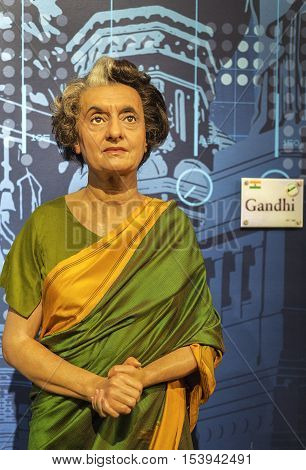 London, the UK - May 2016: Indira Gandhi wax figure in Madame 
Tussauds museum