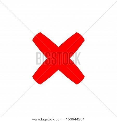 Cross sign element. Red X icon isolated on white background. Simple mark graphic design. Button for vote decision web. Symbol of error check wrong and stop failed. Vector illustration