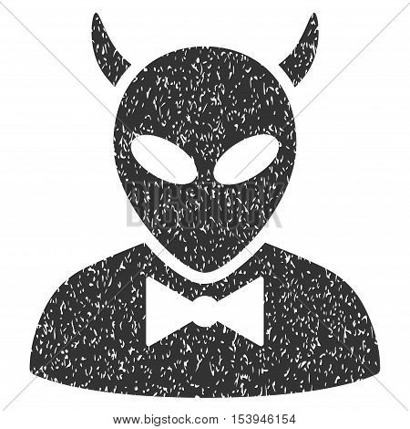 Devil grainy textured icon for overlay watermark stamps. Flat symbol with unclean texture. Dotted vector gray ink rubber seal stamp with grunge design on a white background.