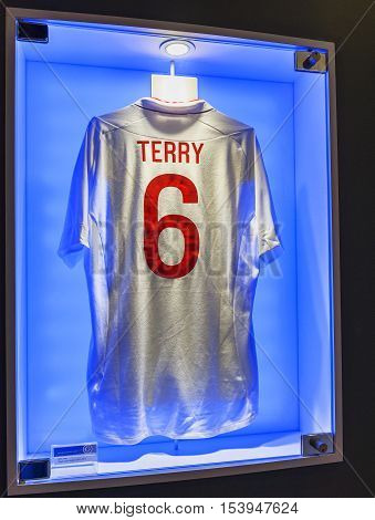 London, the UK - May 2016: Joh Terry t-shirt in FC Chelsea
 museum