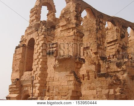 ruins of the Roman amphitheater in the city of El Djem in Tunisia