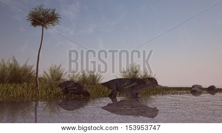 3d illustration of the lystrosauruses in water