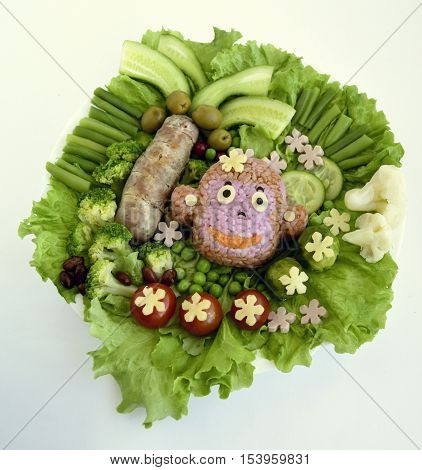 the monkey is made of rice. Creative food for good mood and appetite