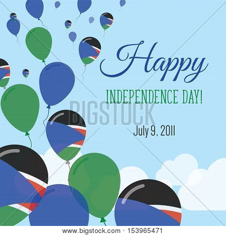 Independence Day Flat Greeting Card. South Sudan Independence Day. South Sudanese Flag Balloons Patr