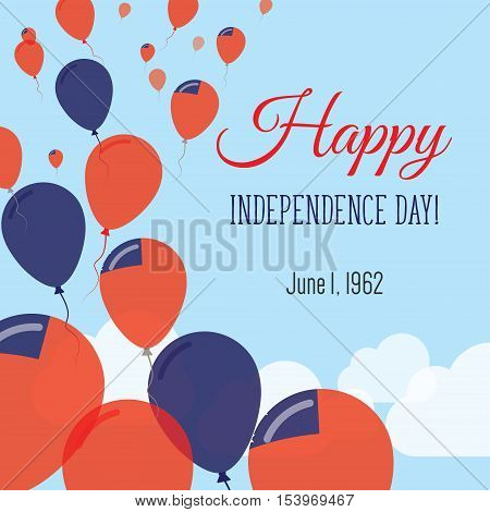 Independence Day Flat Greeting Card. Samoa Independence Day. Samoan Flag Balloons Patriotic Poster.