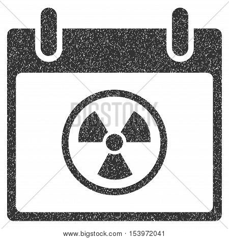 Atomic Calendar Day grainy textured icon for overlay watermark stamps. Flat symbol with dirty texture. Dotted glyph gray ink rubber seal stamp with grunge design on a white background.