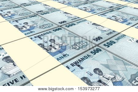 Rwandan francs bills stacked background. 3D illustration.