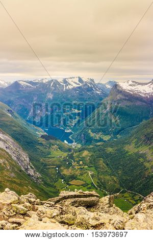 View On Geirangerfjord From Dalsnibba Viewpoint In Norway