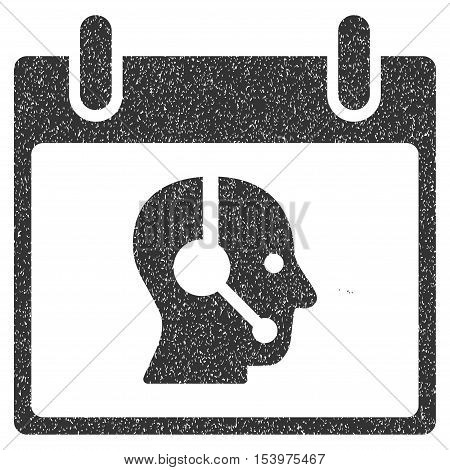 Operator Calendar Day grainy textured icon for overlay watermark stamps. Flat symbol with dirty texture. Dotted glyph gray ink rubber seal stamp with grunge design on a white background.