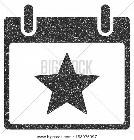 Star Calendar Day grainy textured icon for overlay watermark stamps. Flat symbol with dirty texture. Dotted glyph gray ink rubber seal stamp with grunge design on a white background.