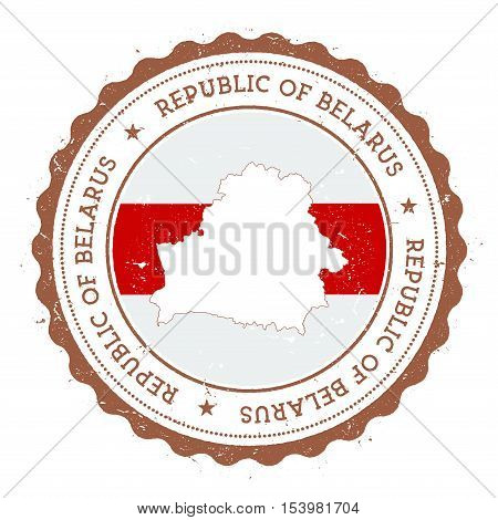 Belarus Map And Flag In Vintage Rubber Stamp Of State Colours. Grungy Travel Stamp With Map And Flag