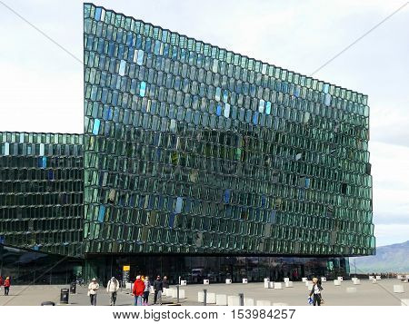 REYKJAVIK, ICELAND - JULY 3, 2016: Harpa concert hall and opera house in Rejkjavik, Iceland. The opening concert was held on May 4, 2011.