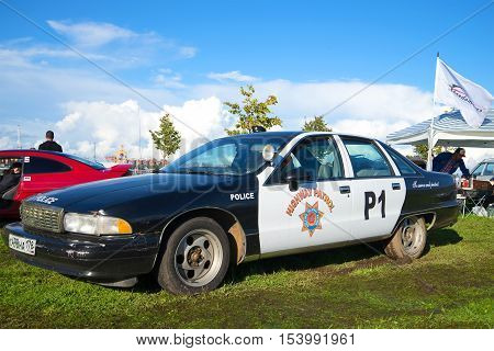 KRONSTADT, RUSSIA - SEPTEMBER 04, 2016: American police car Chevrolet Caprice fourth generation at the exhibition of retro cars in Kronstadt