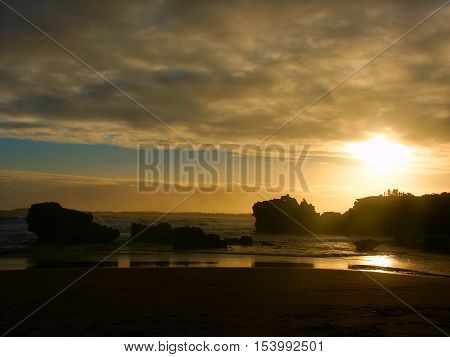 Sunset over the Hopkins River estuary in the town of Warrnambool of Victoria Australia.