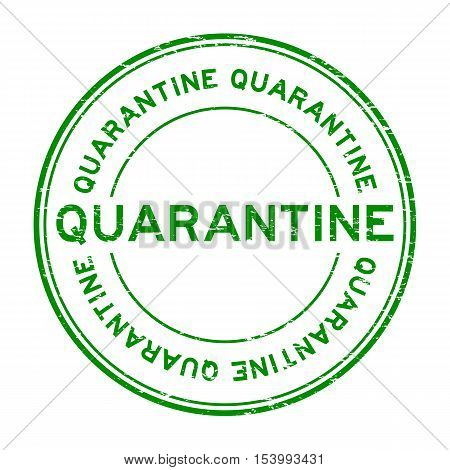 Grunge green quarantine round rubber stamp background