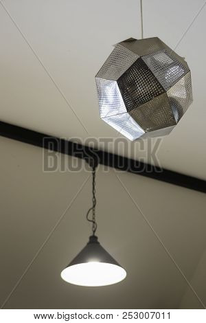 Illuminated Ceiling Warm Light Lamp, Stock Photo