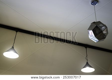 Illuminated Ceiling Warm Light Lamp, Stock Photo