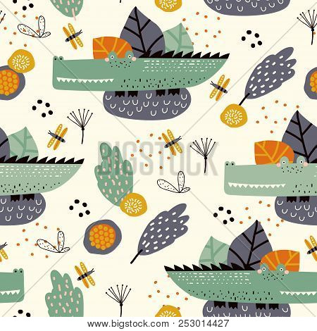 Cute Alligator Pattern Seamless Pattern Cute Vector & Photo (Free Trial) | Bigstock