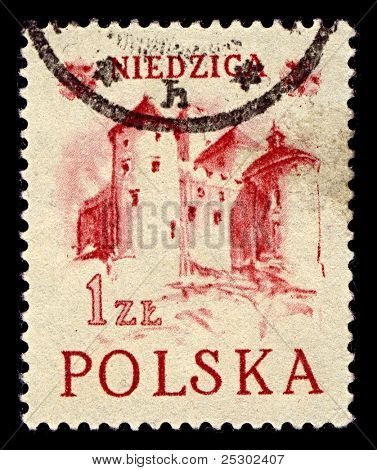 โปแลนด์-เซอร์กา 1952:A แสตมป์ที่พิมพ์ในโปแลนด์แสดงภาพของปราสาท Niedzica Dunajec Cas