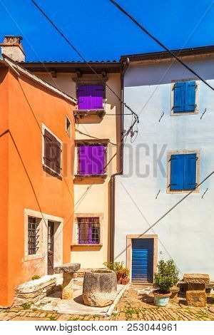 Ancient Colorful Houses On A Stone Street In Groznjan Village, I