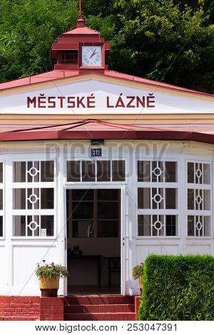 Mseno, Czech Republic - July 22 2018: People Swimming In Art Deco Mestske Lazne - City Baths On July