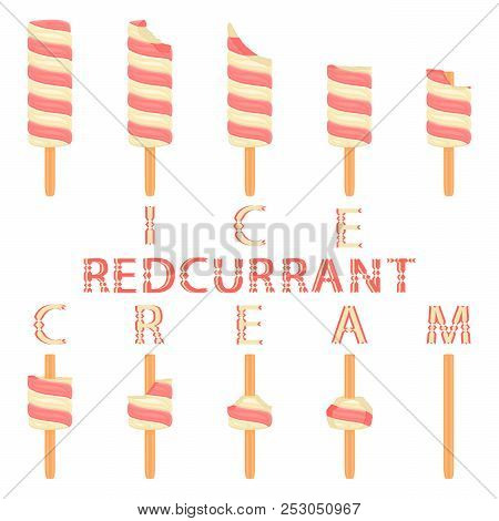 Vector Illustration Logo For Natural Red Currant Ice Cream On Stick. Ice Cream Pattern Consisting Of
