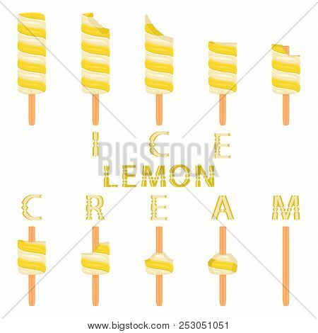 Vector Illustration Logo For Natural Lemon Ice Cream On Stick. Ice Cream Pattern Consisting Of Sweet