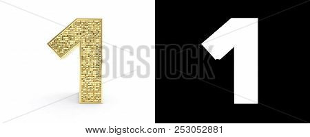 Golden Number One (number 1) On White Background With Drop Shadow And Alpha Channel. 3d Illustration