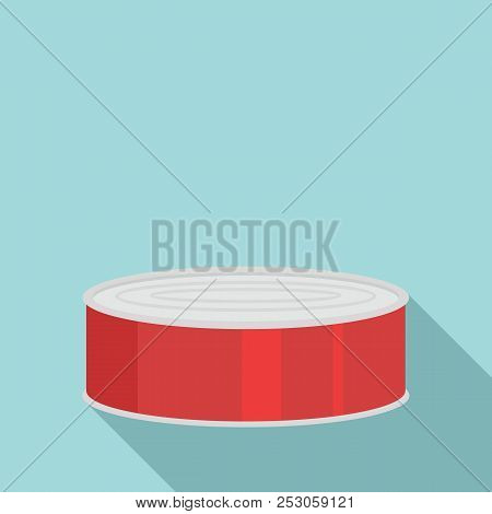 Fish In Tomato Tin Can Icon. Flat Illustration Of Fish In Tomato Tin Can Icon For Web Design
