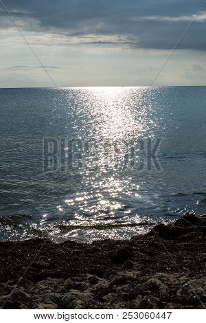 Horizon Meets Water, Ocean Rippled Water Meets Sky, Seascape Of Calm Water Clear Sky, Cloudless Blue