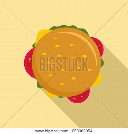 Top View Cheeseburger Icon. Flat Illustration Of Top View Cheeseburger Icon For Web Design