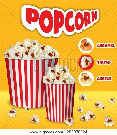 Popcorn Paper Boxes Concept Background. Realistic Illustration Of Popcorn Paper Boxes Concept Backgr