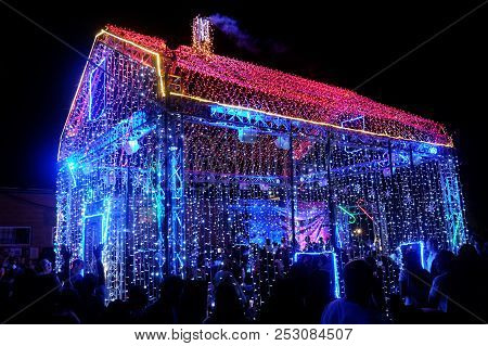 Beer Sheva, Israel - August 08, 2018: Festival Of Light In Beer Sheva 2018. Ephemeral House Made Up 