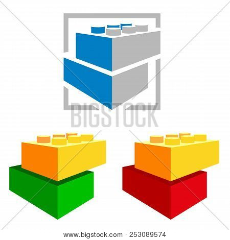 Building kit blocks. Construction logo. Colourful toys.