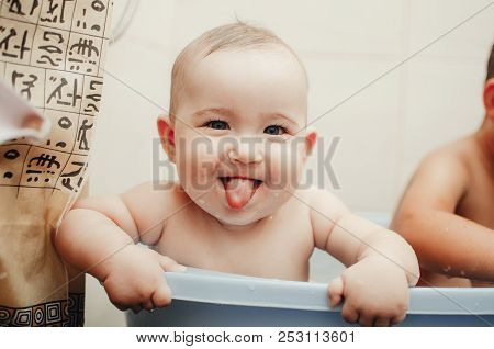 Children, Brother And Sister In The Bathroom