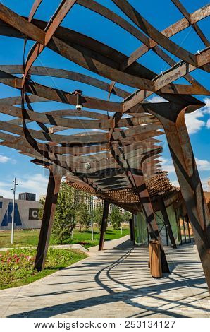 Moscow, Russia - July 06, 2018: Tufeleva roscha architecture park in Moscow. Summer day at landscape park walk