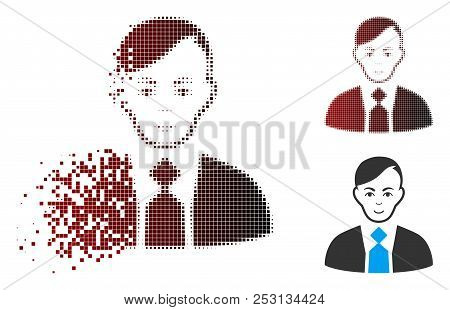 Vector Fuhrer Icon In Sparkle, Pixelated Halftone And Undamaged Whole Versions. Disappearing Effect 