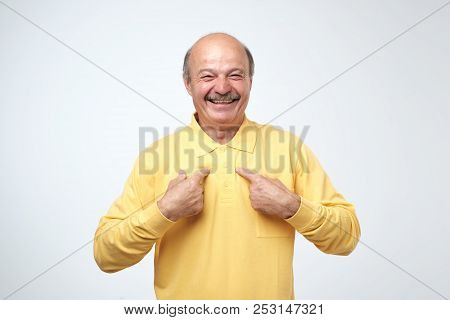 Closeup Portrait Shocked, Surprised, Mature Man Looking Asking Question, You Talking To Me, You Mean