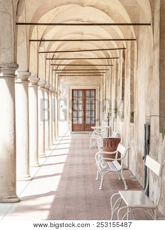 Renaissance Style Archway In Telc Chateau Garden, Telc, Czech Republic. Unesco World Heritage Site