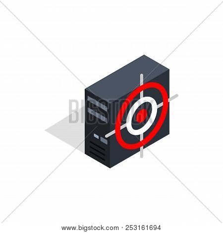 Computer System Unit And Red Target Icon In Isometric 3d Style On A White Background