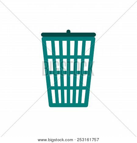 Green Trash Basket Icon In Flat Style Isolated On White Background