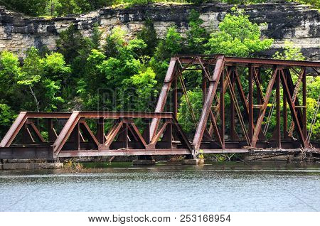 Arkansas Ozarks Railway Closed This Railroad Bridge Near Beaver, Arkansas.  Steel Frame Crosses The 