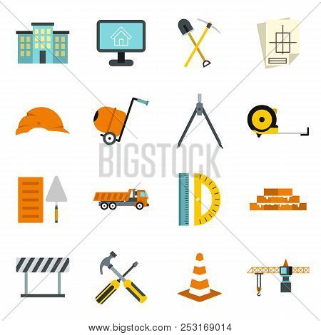 Flat Construction Icons Set. Universal Construction Icons To Use For Web And Mobile Ui, Set Of Basic