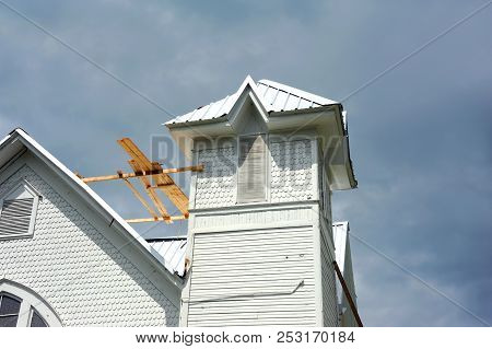 Old Church In Lamar, Arkansas, Gets A New Tin Roof.  Church Is Destined To Become An Event Center.