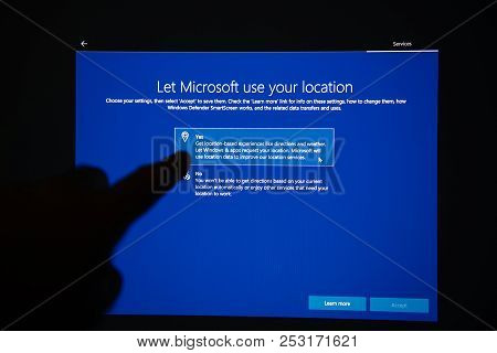 London, United Kingdom - Jul 23, 2018: Let Microsoft Windows 10 Use Your Location Selection Of Optio