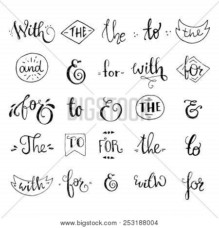 Big Collection Of Black And White Hand Sketched Ampersands And Catchwords Made In Vector. Calligraph