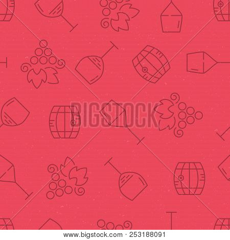 Vector Seamless Background For Wine Business With Different Winery Elements.